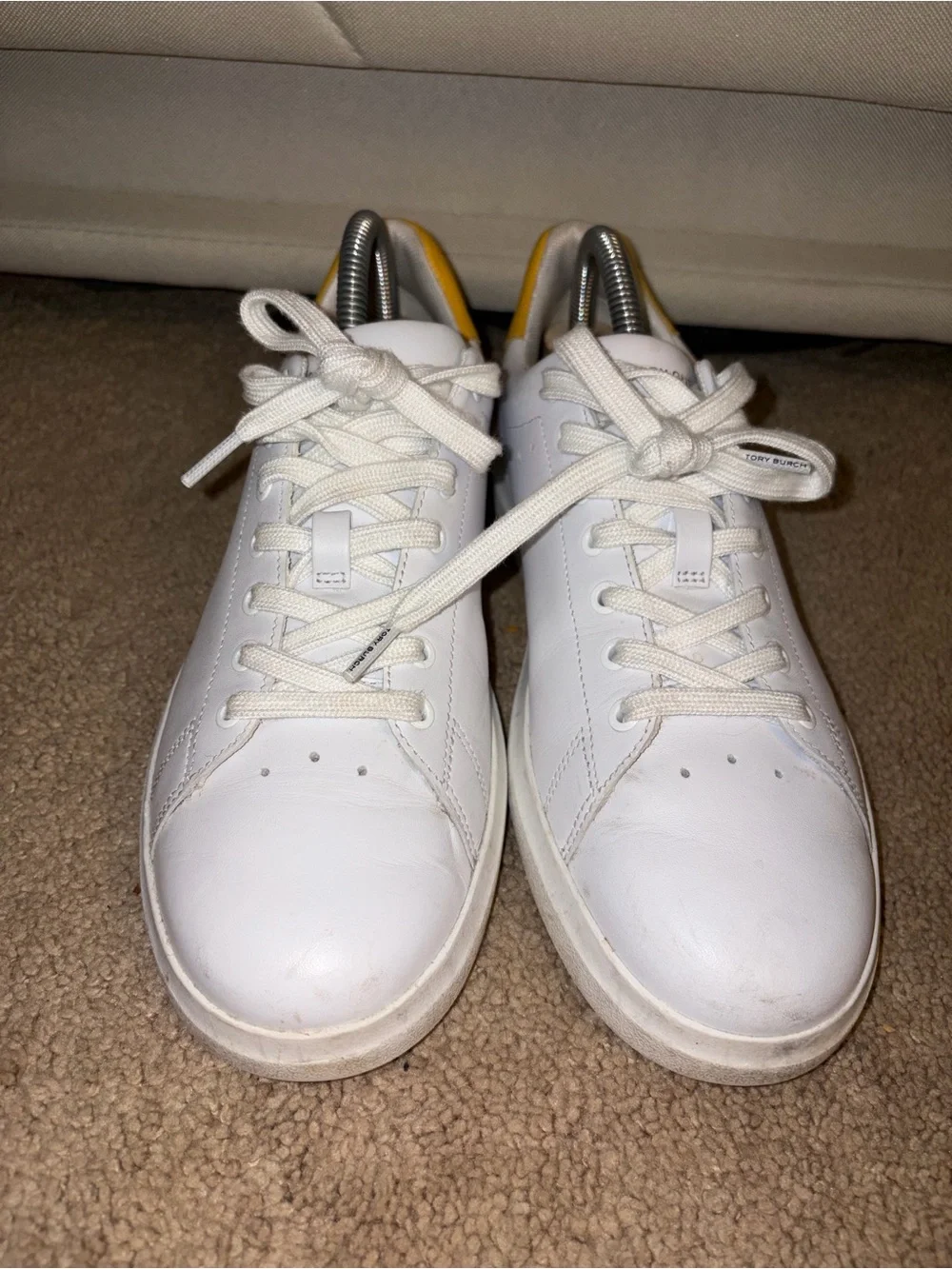 Women’s White/Yellow Tory Burch Howell Court sneakers Leather Sz 9M